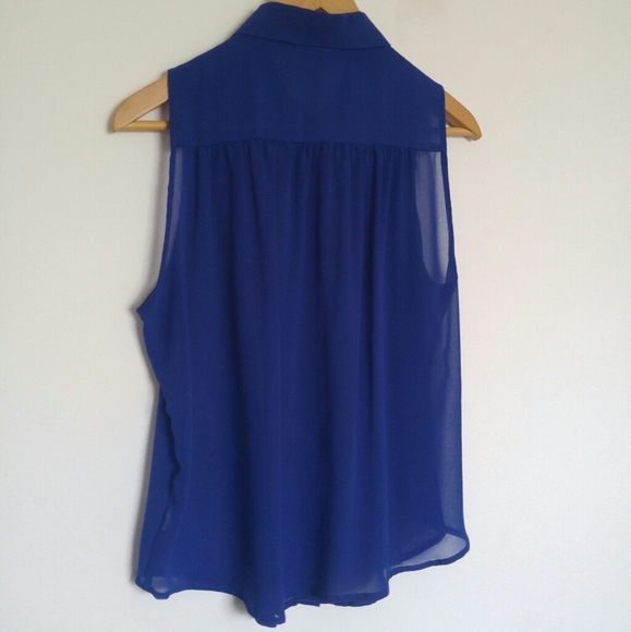 Royal Blue Sheer Sleeveless Blouse - Picture 6 of 11